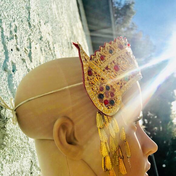 Balinese Golden Goddess Headpiece – Tribal Crown for Dance, Ritual, or Costume - Picture 3 of 4